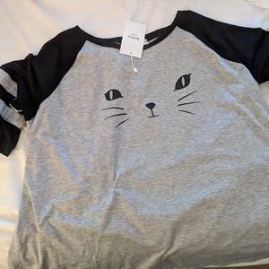 Cute CAT FACE long sleeved baseball Tee - size 22